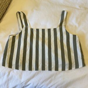 Striped Crop Top Sage & White Linen